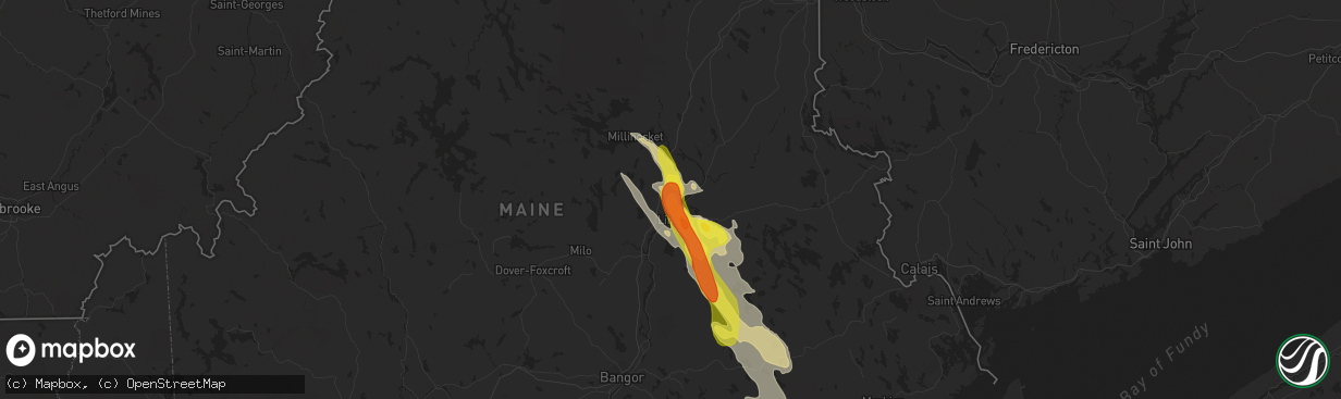 Hail map in Lincoln, ME on July 2, 2019