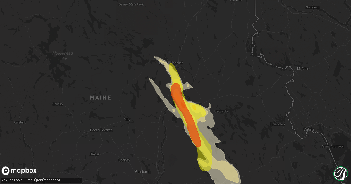 Hail map in Lincoln, ME on July 2, 2019