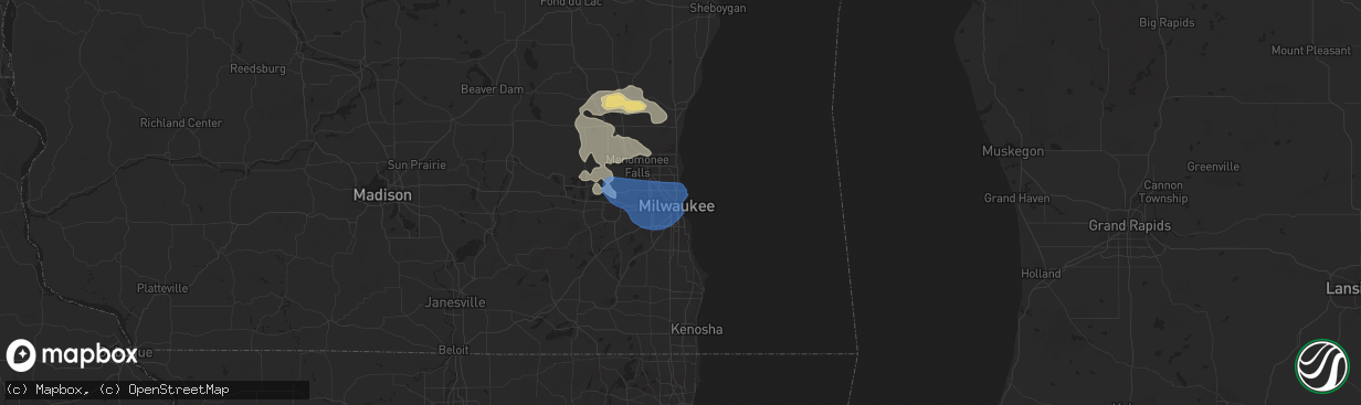 Hail map in Milwaukee, WI on July 2, 2019