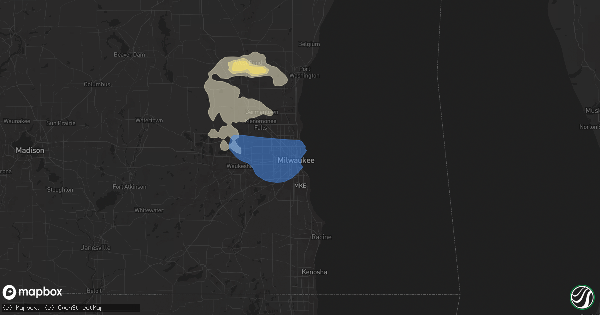 Hail map in Milwaukee, WI on July 2, 2019