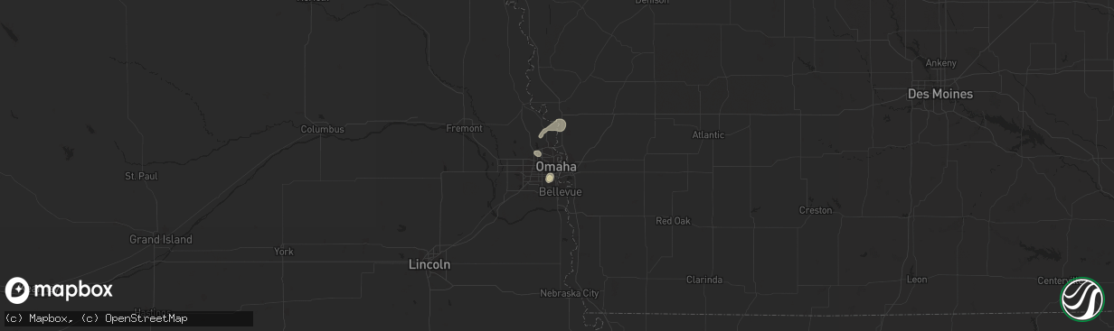 Hail map in Omaha, NE on July 2, 2019