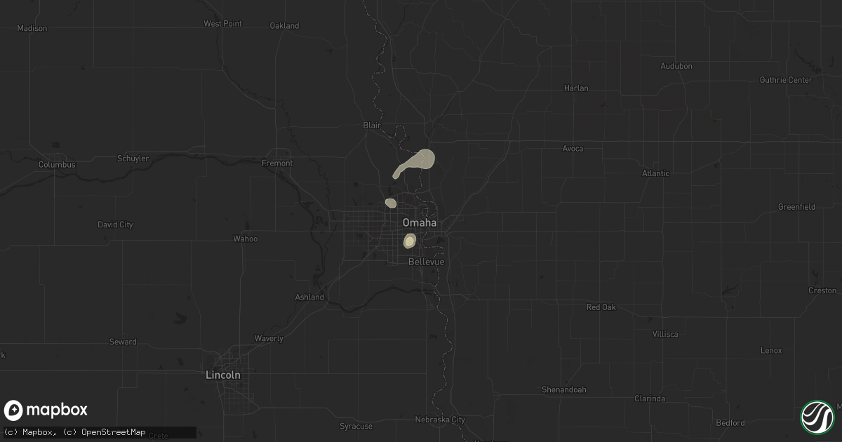 Hail map in Omaha, NE on July 2, 2019