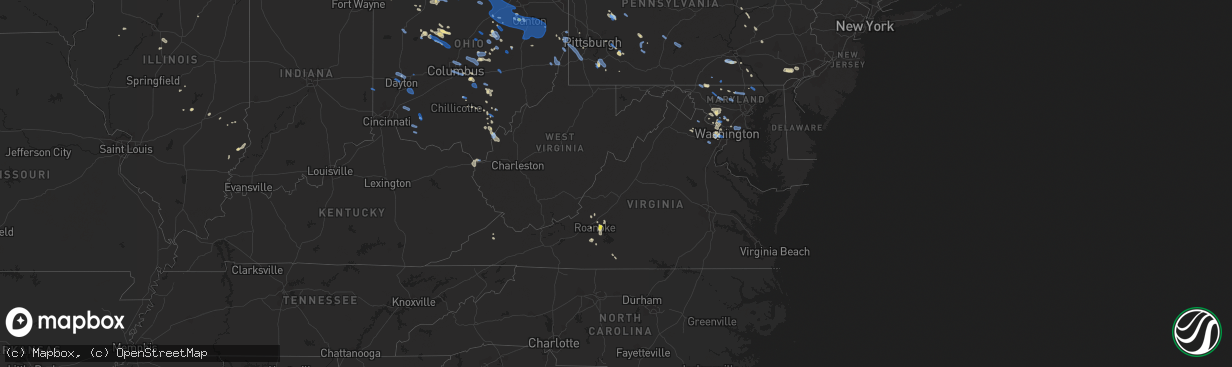 Hail map in Virginia on July 2, 2019