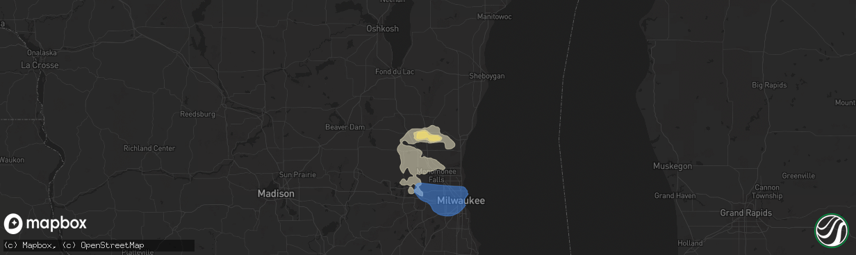 Hail map in West Bend, WI on July 2, 2019