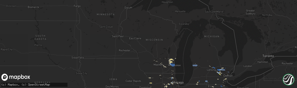 Hail map in Wisconsin on July 2, 2019