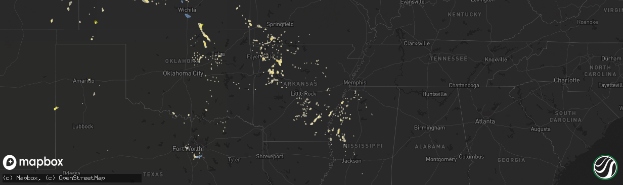 Hail map in Arkansas on July 2, 2020