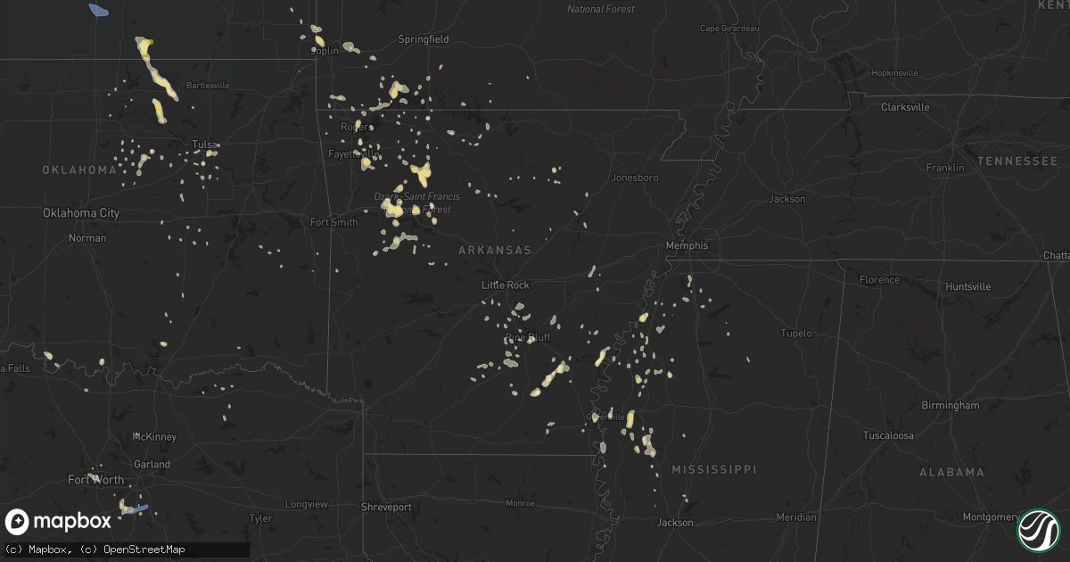 Hail map in Arkansas on July 2, 2020