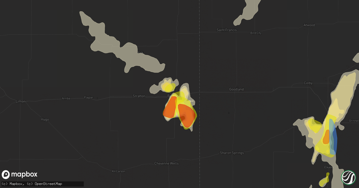 Hail map in Burlington, CO on July 2, 2020