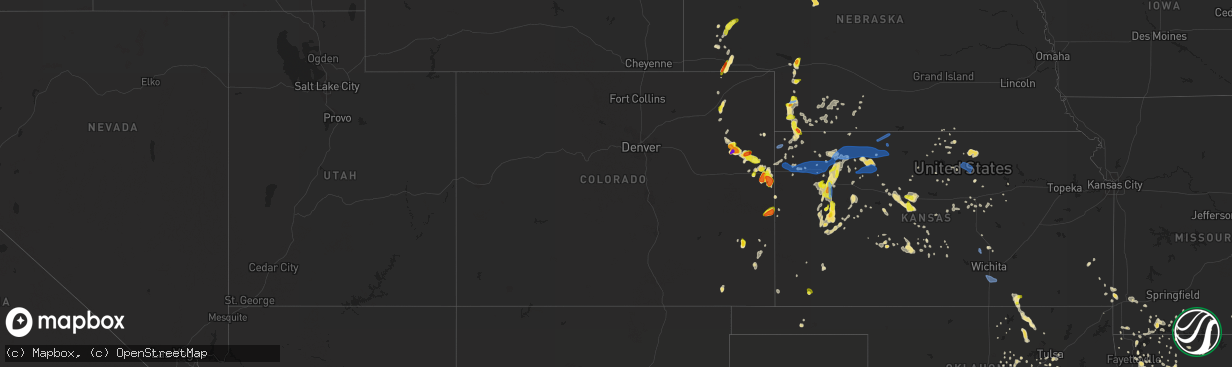 Hail map in Colorado on July 2, 2020