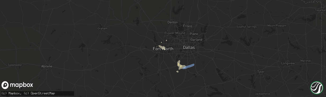 Hail map in Fort Worth, TX on July 2, 2020