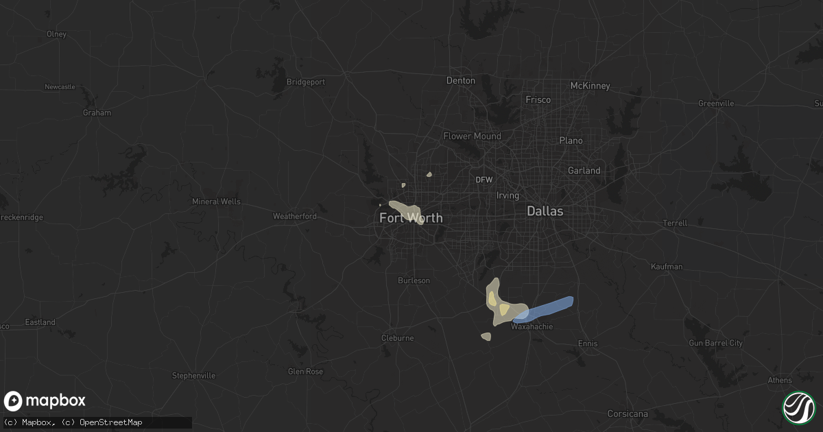 Hail map in Fort Worth, TX on July 2, 2020