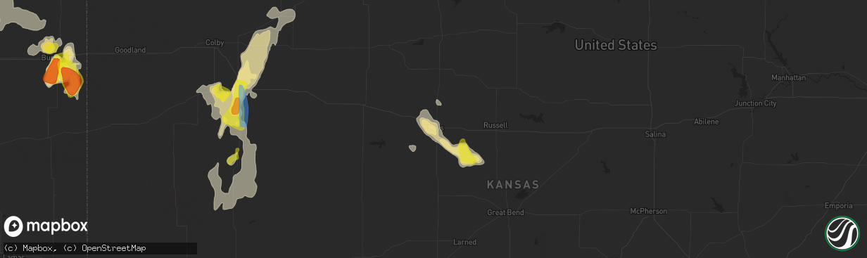 Hail map in Hays, KS on July 2, 2020