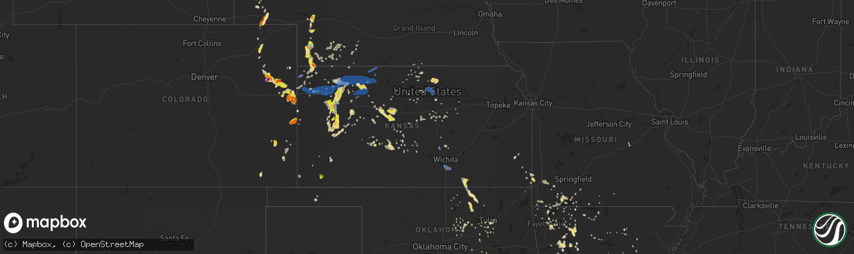 Hail map in Kansas on July 2, 2020