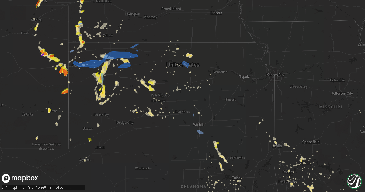 Hail map in Kansas on July 2, 2020