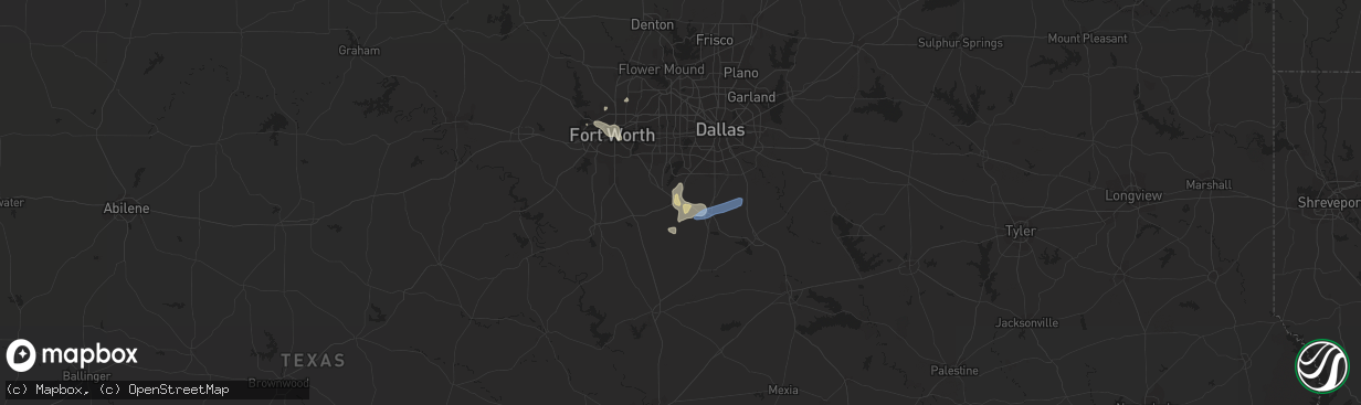 Hail map in Midlothian, TX on July 2, 2020