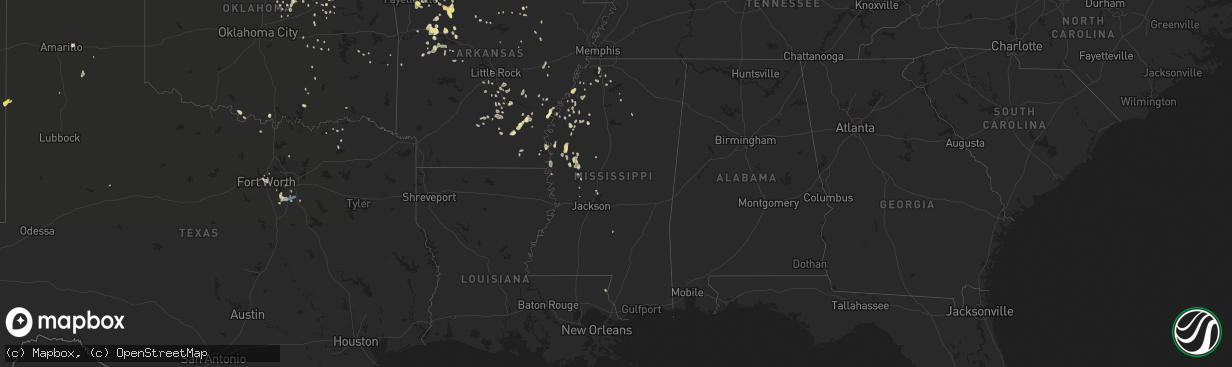 Hail map in Mississippi on July 2, 2020