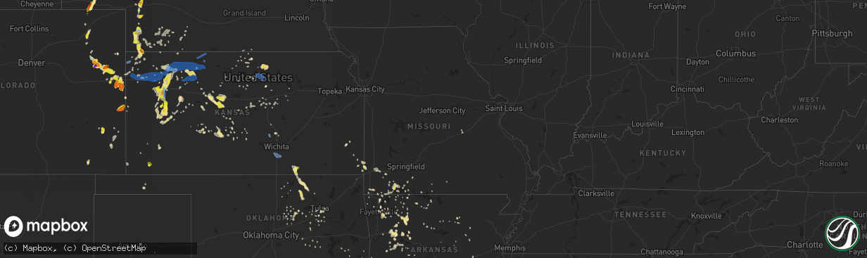 Hail map in Missouri on July 2, 2020