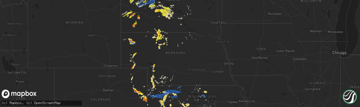 Hail map in Nebraska on July 2, 2020