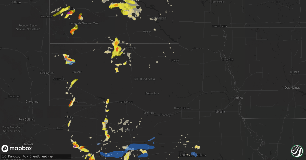 Hail map in Nebraska on July 2, 2020