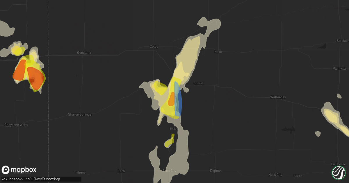 Hail map in Oakley, KS on July 2, 2020