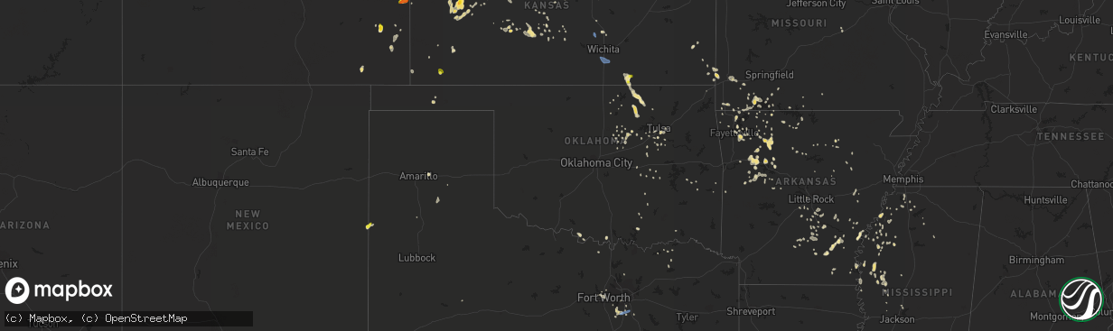 Hail map in Oklahoma on July 2, 2020