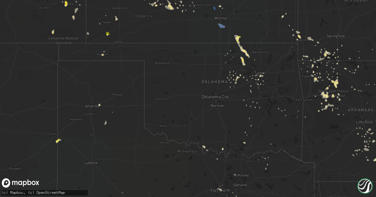 Hail map in Oklahoma on July 2, 2020