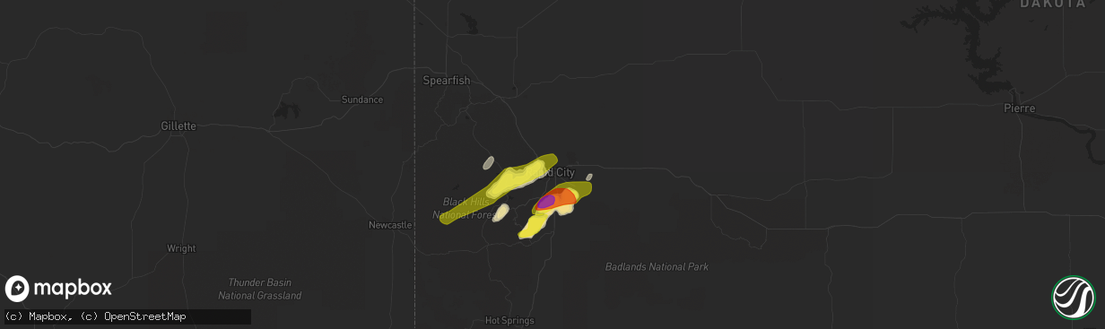 Hail map in Rapid City, SD on July 2, 2020