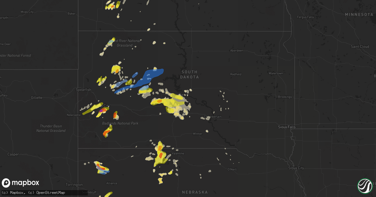 Hail map in South Dakota on July 2, 2020