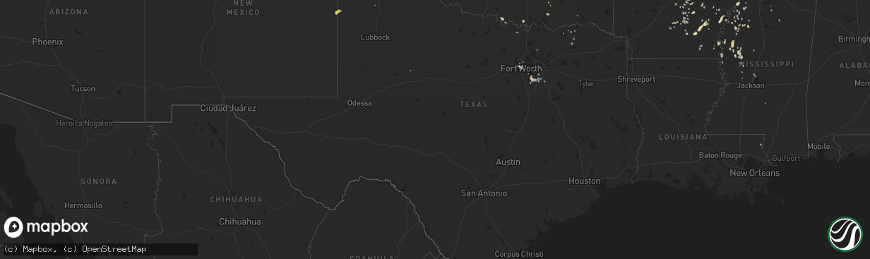 Hail map in Texas on July 2, 2020