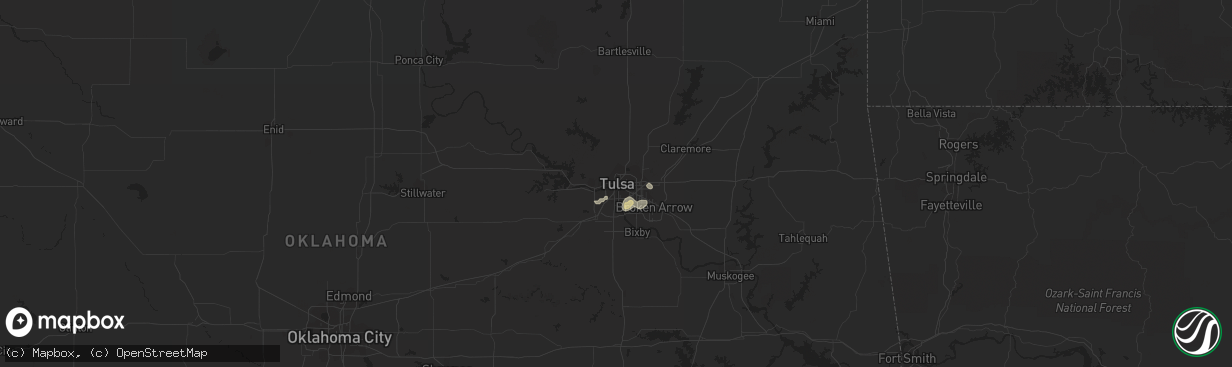 Hail map in Tulsa, OK on July 2, 2020