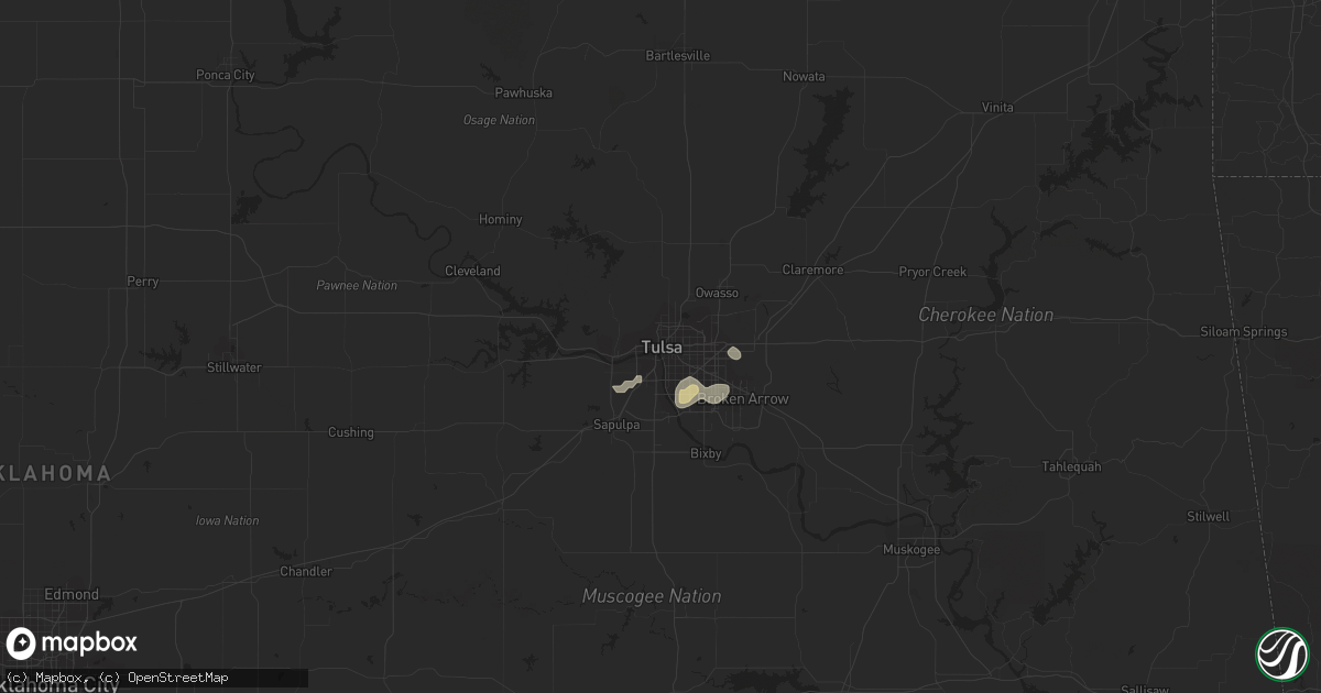 Hail map in Tulsa, OK on July 2, 2020