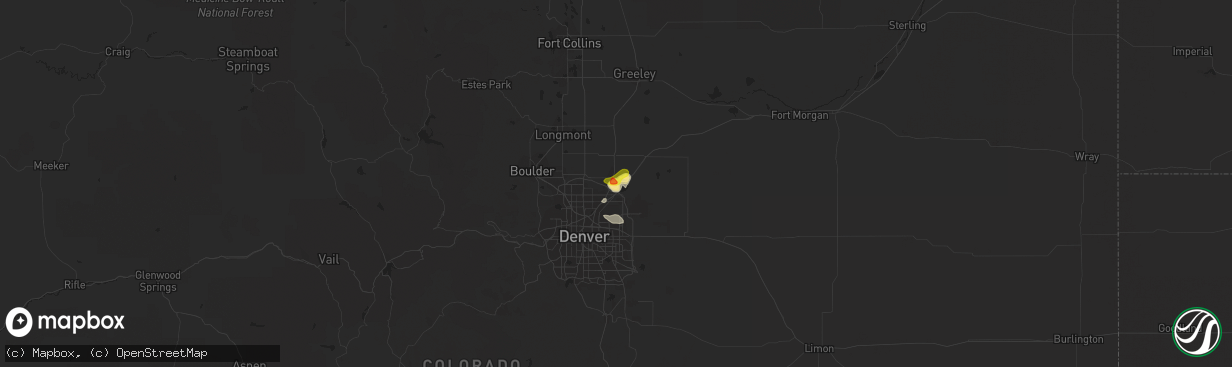 Hail map in Brighton, CO on July 2, 2021