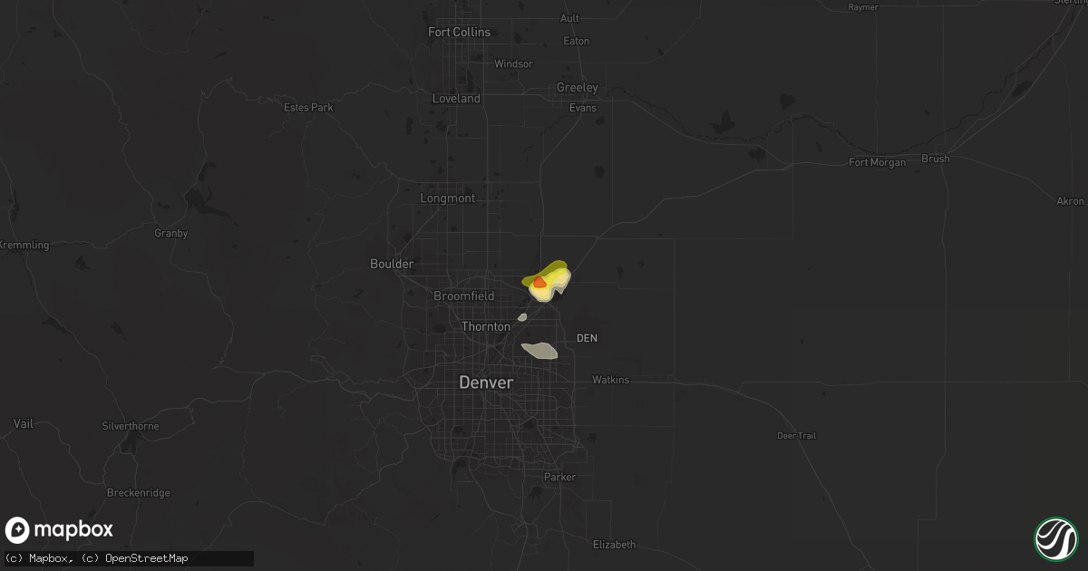Hail map in Brighton, CO on July 2, 2021