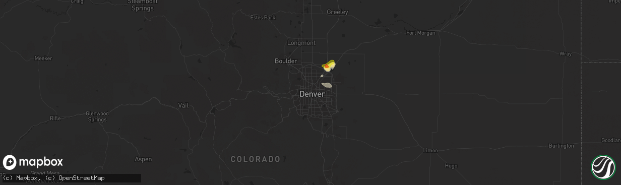 Hail map in Denver, CO on July 2, 2021