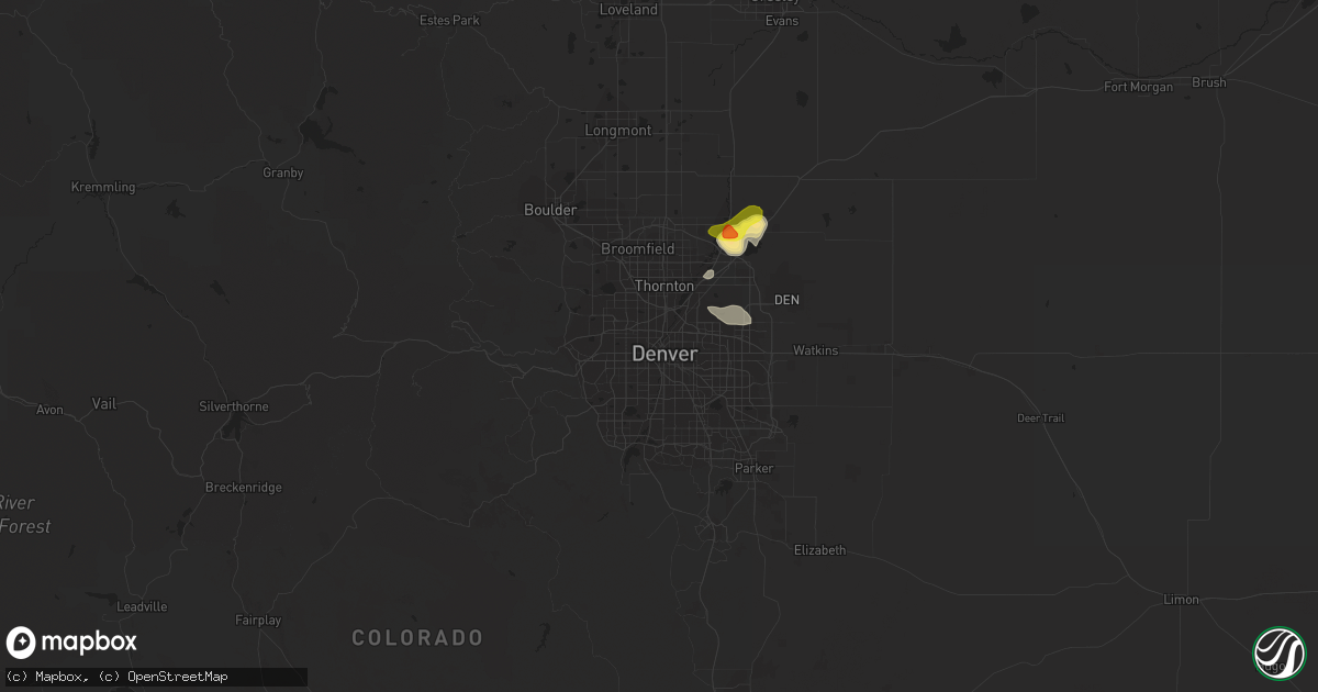 Hail map in Denver, CO on July 2, 2021