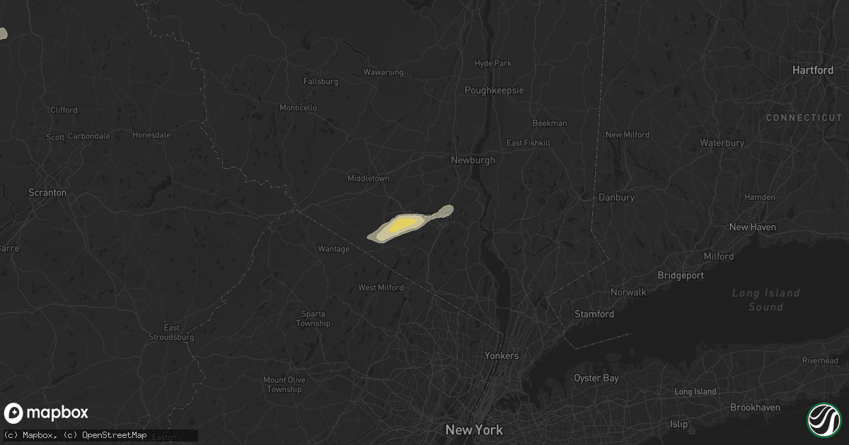 Hail map in Monroe, NY on July 2, 2021