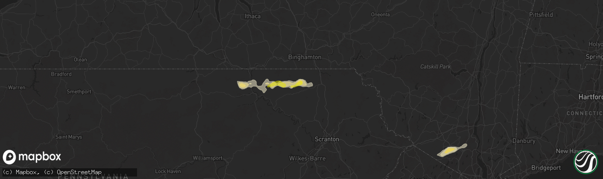 Hail map in Montrose, PA on July 2, 2021