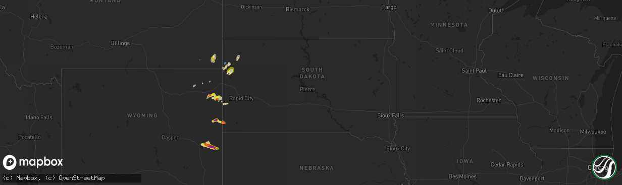 Hail map in South Dakota on July 2, 2021