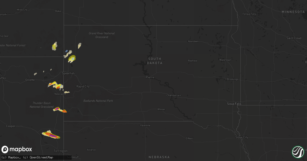 Hail map in South Dakota on July 2, 2021