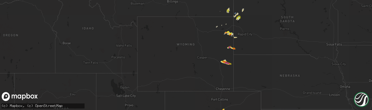 Hail map in Wyoming on July 2, 2021