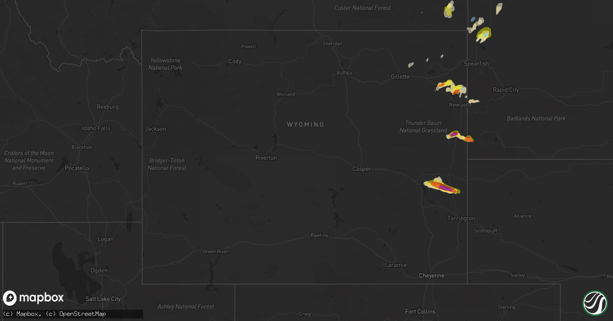 Hail map in Wyoming on July 2, 2021