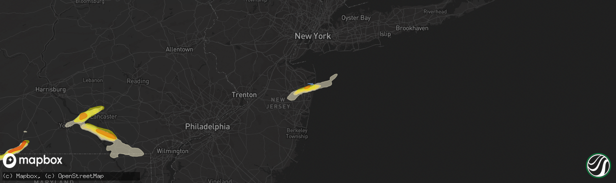 Hail map in Asbury Park, NJ on July 2, 2022