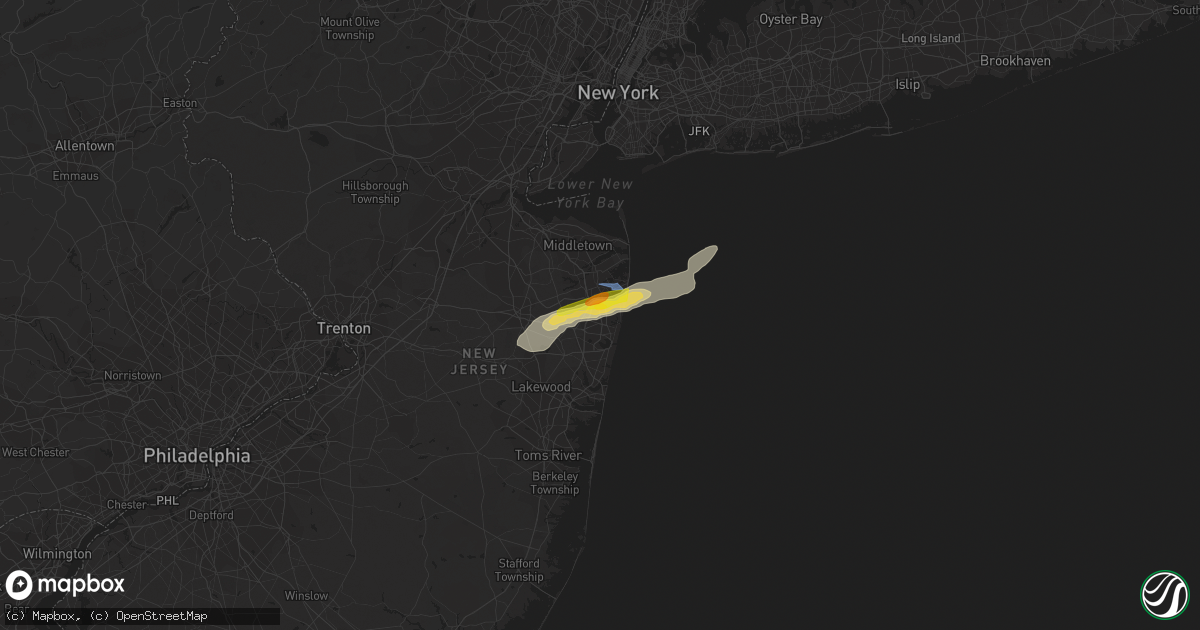 Hail map in Asbury Park, NJ on July 2, 2022