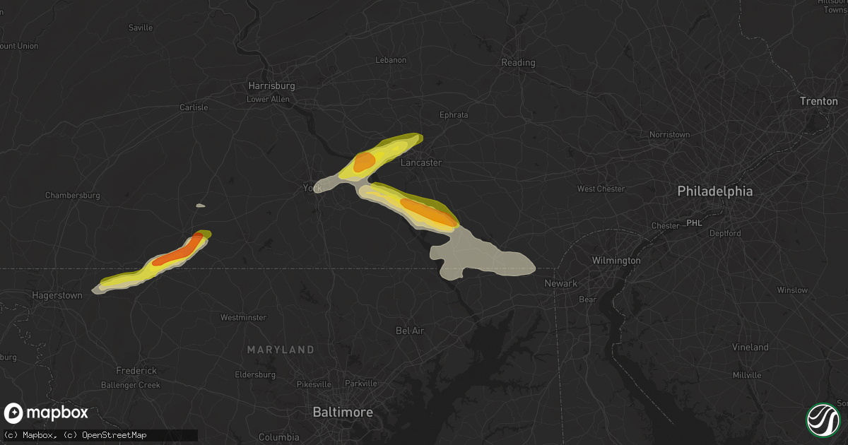 Hail map in Holtwood, PA on July 2, 2022