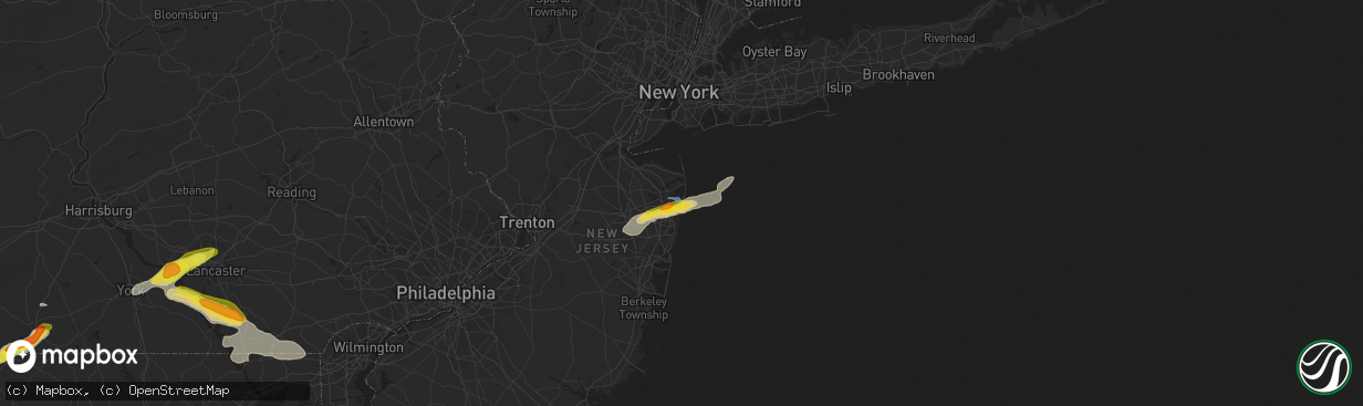 Hail map in Long Branch, NJ on July 2, 2022