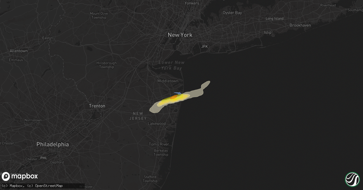 Hail map in Long Branch, NJ on July 2, 2022