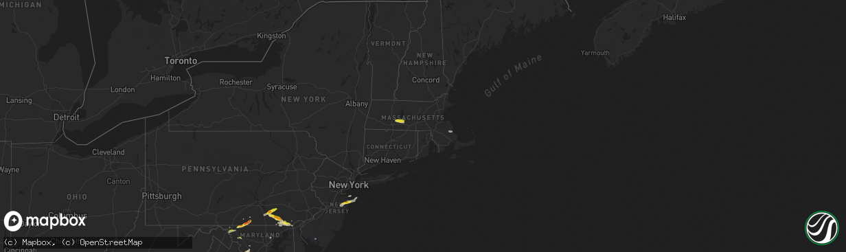 Hail map in Massachusetts on July 2, 2022