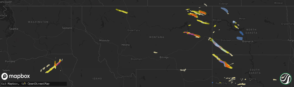 Hail map in Montana on July 2, 2022