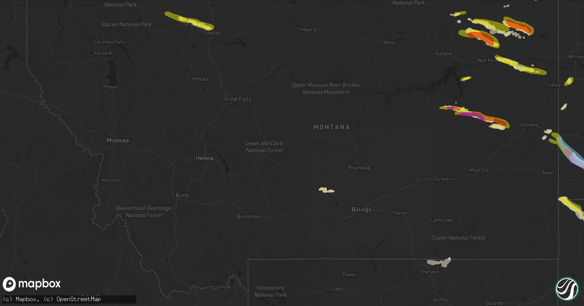 Hail map in Montana on July 2, 2022