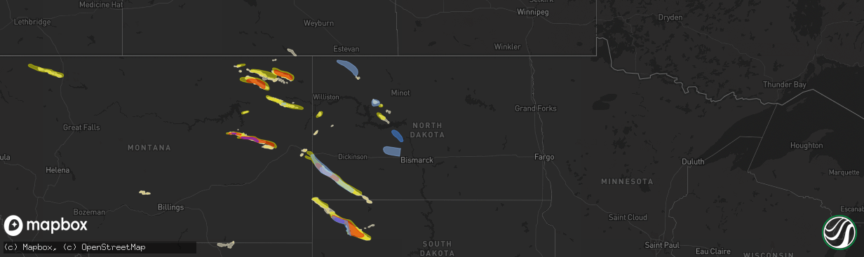 Hail map in North Dakota on July 2, 2022